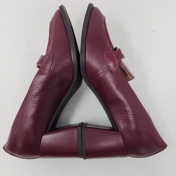 Nordstrom's Bernice Block Heels Chain Detail Leather Loafers Burgundy Leather 6 - Picture 8 of 11